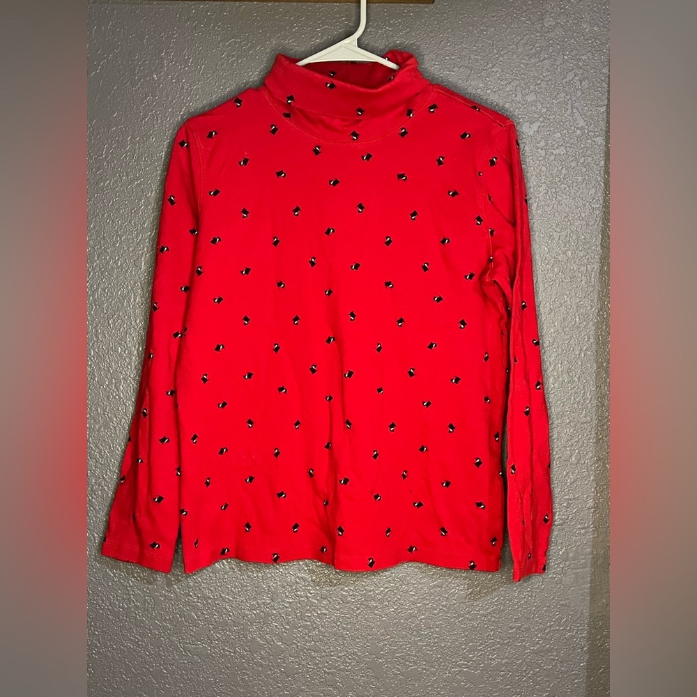 Red Long Sleeve Top with Black Pattern